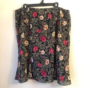 Dress Barn Midi Skirt Womens 1X Rose Floral Print Textured Sheer Double Layer